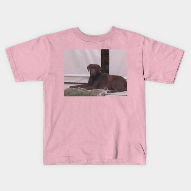 Labrador Retriever Chocolate laying Kids T-Shirt by Wanderingangel